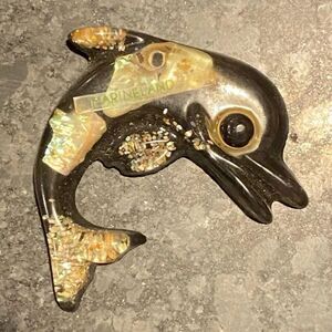 1970s vintage Crystal Craft Dolphin resin and abalone wall decor Marineland